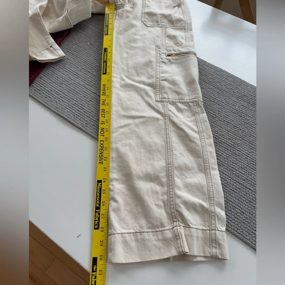 Wild Fable Ecru Ivory Cream High Rise Cargo Pants Wide Leg Denim Jeans Sz 00